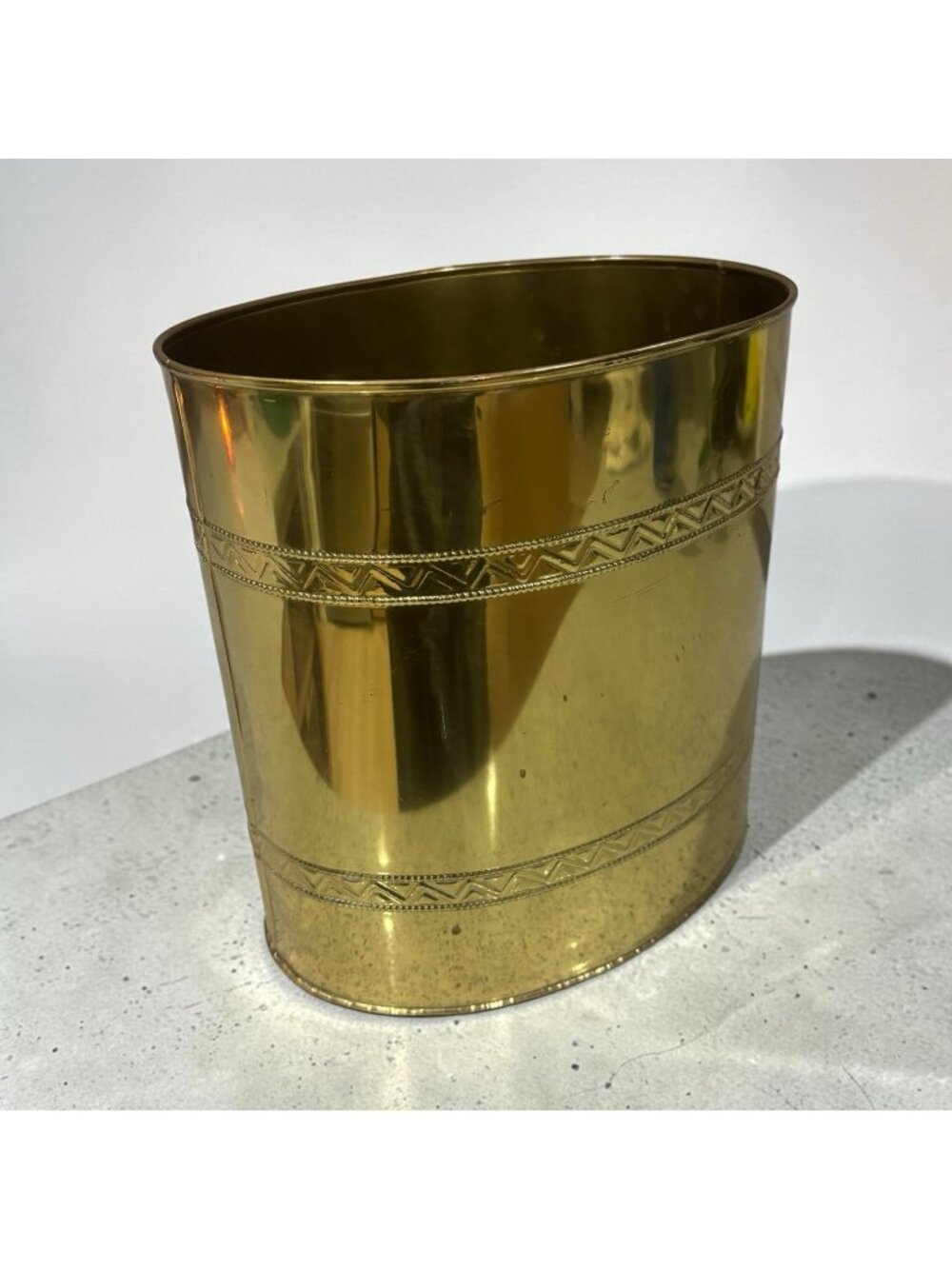 Vintage Brass Planter Small Trash Can Waste Basket Decor Mid Century